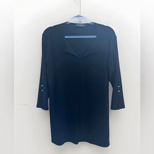 Sympli Women Slinky Blouse Top Size 10 Black Minimalist 3/4 Sleeve Stretch